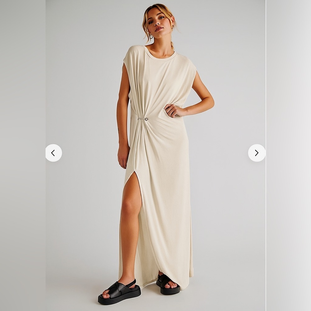 New! Free People sleeveless maxi dress metal ruched waist, size M